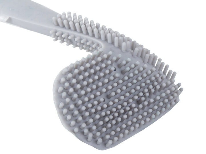 Perie pentru curatare toaleta, plastic si silicon, suport pentru agatare pe perete, 40 x 8 x 6 cm, alb/gri [3]