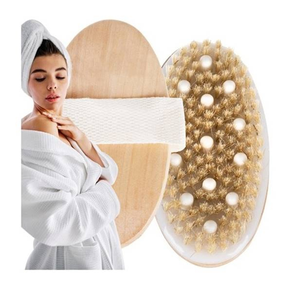 Perie pentru masaj corporal cu maner detasabil, din lemn de bambus, peri naturali din agave, pentru periere uscata si umeda, exfoliere si efect anticelulitic [9]