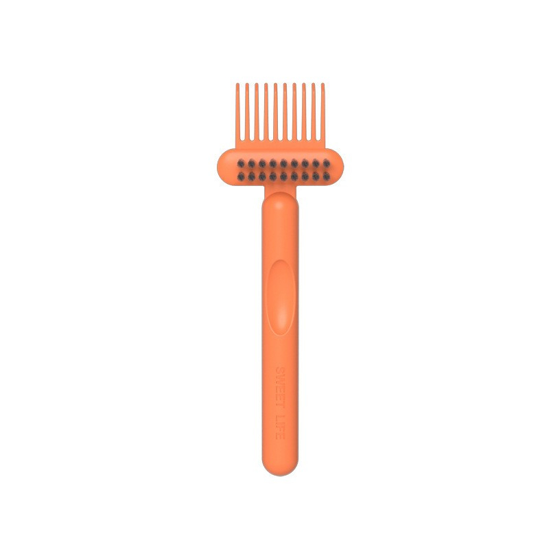 Perie portocalie 16 x 5 cm pentru curatarea periilor de par, accesoriu 2 in 1 [7]