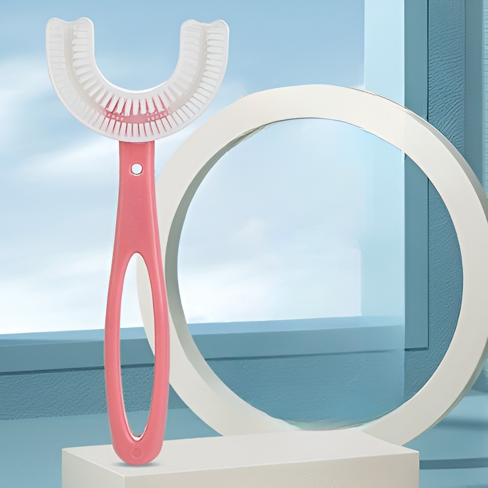 Periuta de Dinti in Forma de U,pentru Copii 6-12 ani, Peri Moi, 12 cm, Model Inima, Culoare Roz [3]