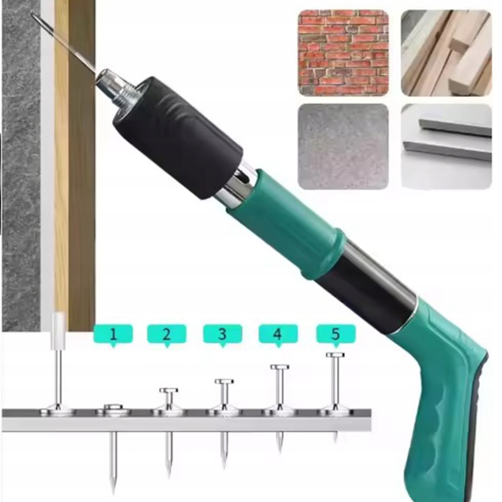 Pistol manual pentru batut cuie in beton, otel si lemn, reglaj putere, 100 cuie incluse, valiza transport si accesorii protectie [6]