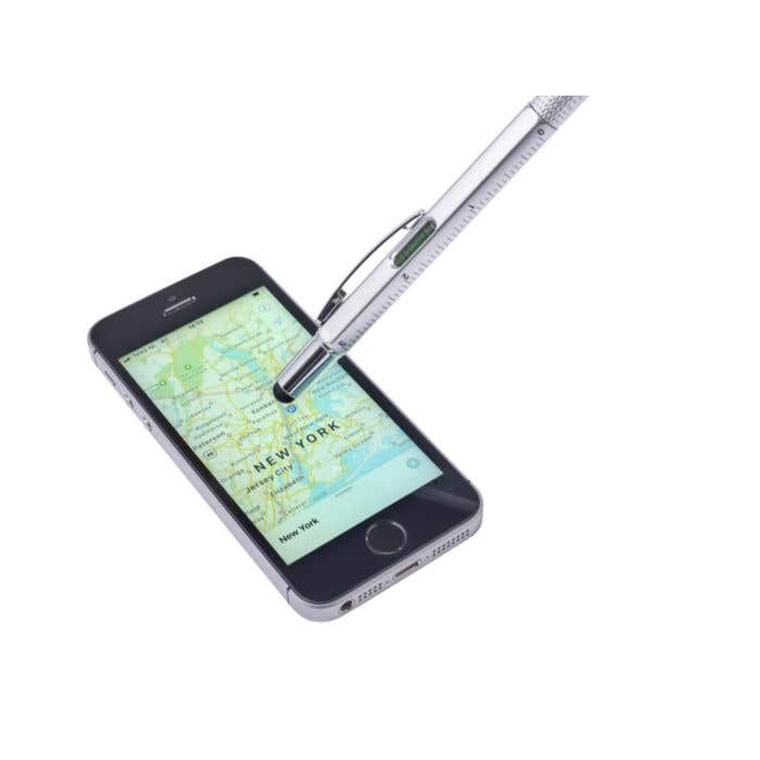 Pix multifunctional 6 in 1 din aluminiu argintiu cu touch nivela rigla 7 cm si surubelnita dubla scriere neagra 14.8 cm [5]