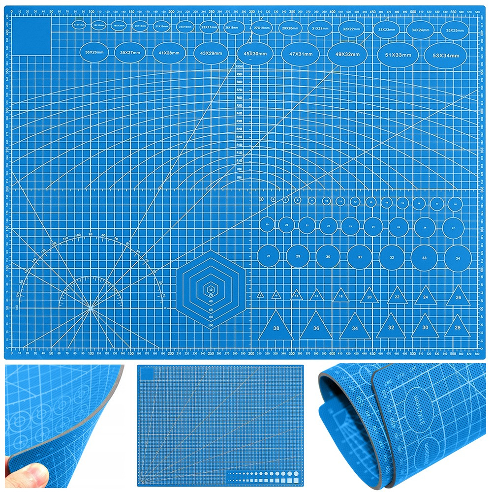 Placa pentru taiere precisa, modelare, fata-verso, cu auto-vindecare A2, 45 x 60 cm, scara clar vizibila, albastru [8]