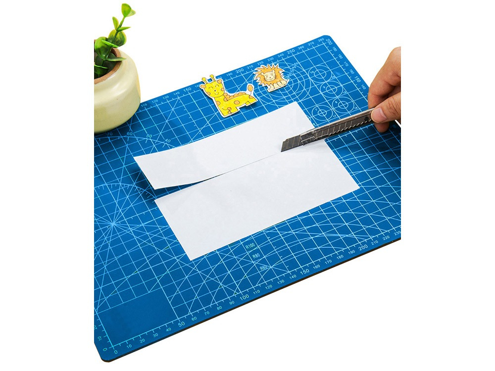 Placa pentru taiere precisa, modelare, fata-verso, cu auto-vindecare A3, 30 x 45 cm, scara clar vizibila, albastru [11]