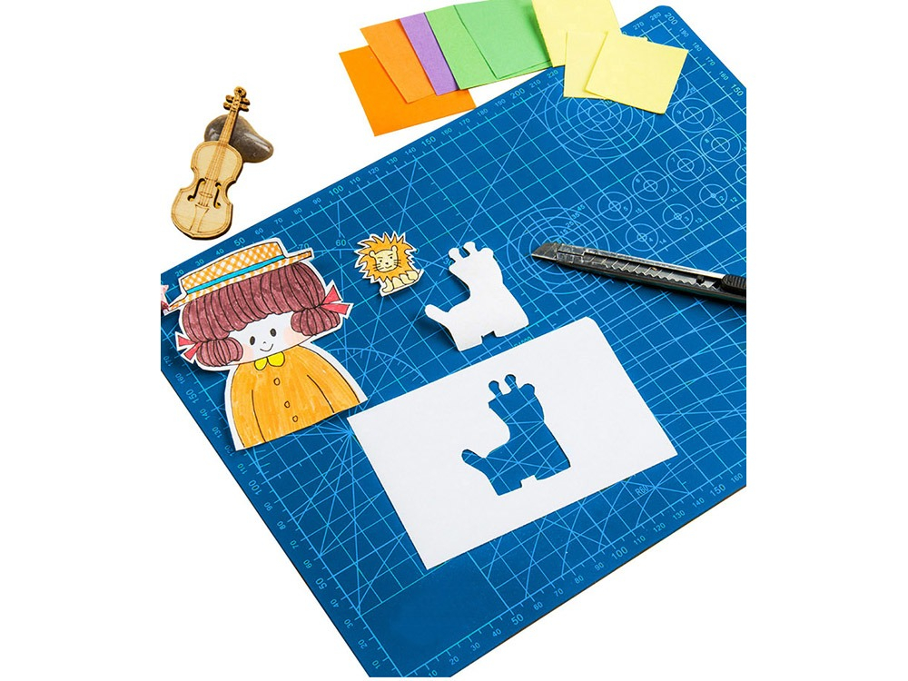 Placa pentru taiere precisa, modelare, fata-verso, cu auto-vindecare A3, 30 x 45 cm, scara clar vizibila, albastru [13]
