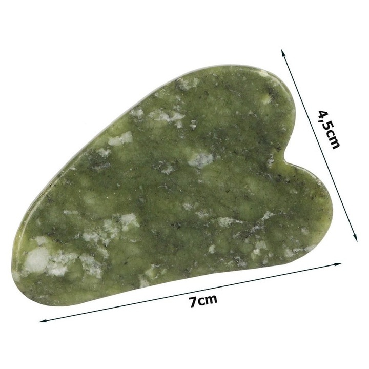 Placuta Masaj Gua Sha din Jad Natural, Verde, 7x4.5 cm, Instrument Anti-Imbatranire pentru Fata si Corp [4]