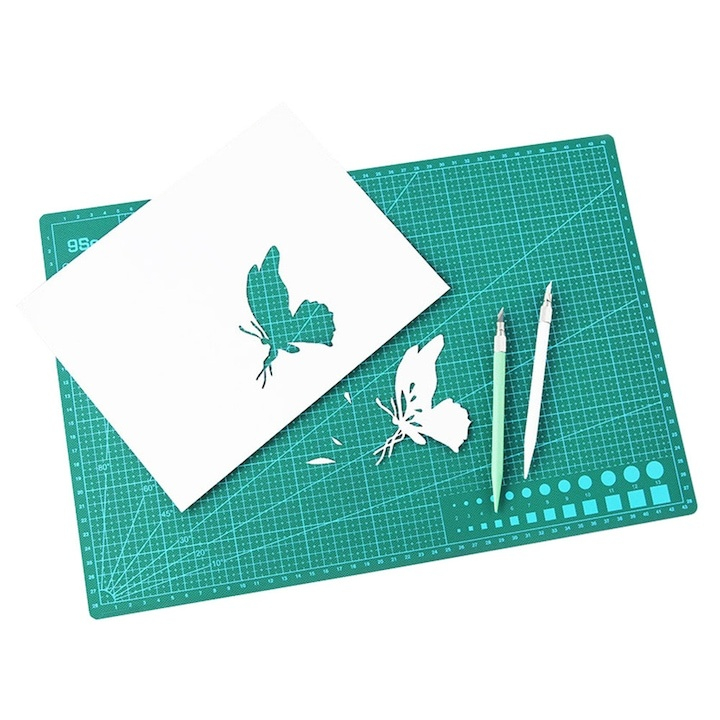 Plansa autovindecabila pentru taiat format A3, fata-verso, grosime 3 mm, scara clara pentru croitorie, crafting, modelism si proiecte DIY, 30x45 cm, verde [8]
