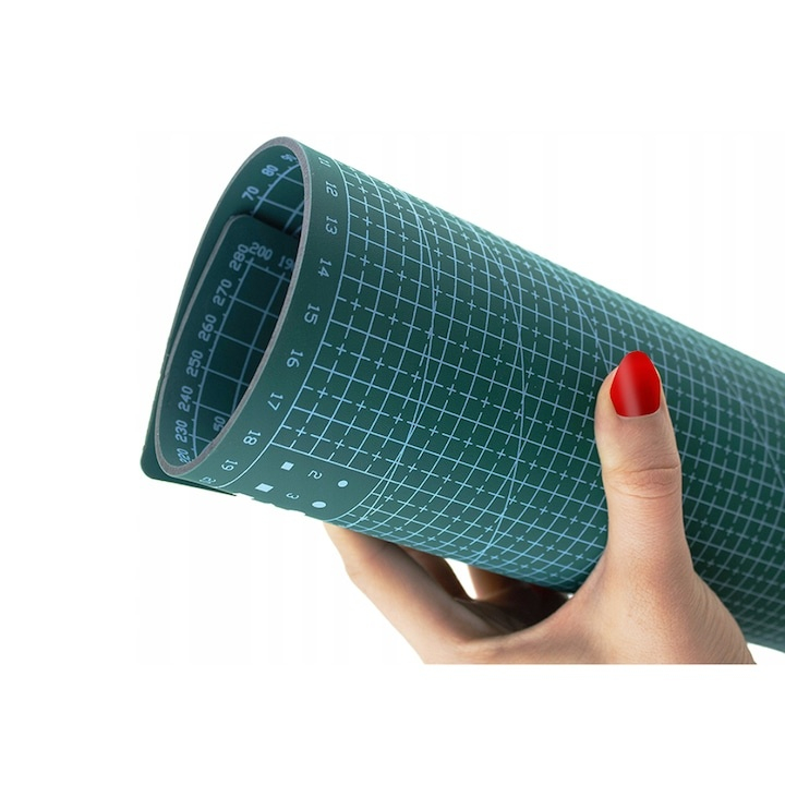 Planseta de taiat A4, fata-verso, autovindecare, grosime 3 mm, cu marcaje centimetrice si unghiuri, ideala pentru crafting, croitorie si proiecte DIY, verde, 22 x 30 cm [5]