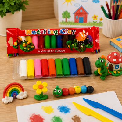Plastilina multicolor 10 culori/set, 2 seturi, 400 g total, pentru copii, non-toxica, usor de modelat, culori vii, activitati artistice, gradinita, scoala si hobby [4]