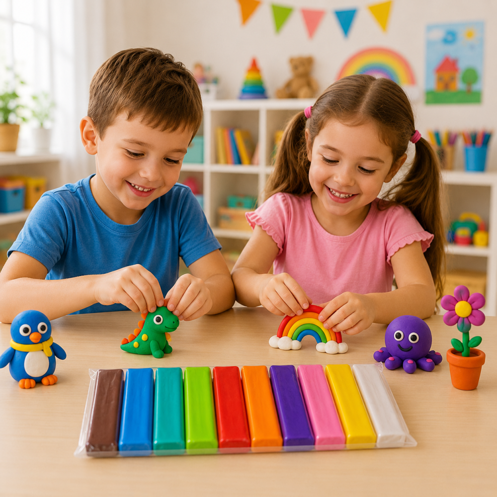 Plastilina multicolor 200 g, set 10 batoane pentru modelaj, non-toxica, activitati creative, lucru manual, scoala si gradinita [2]