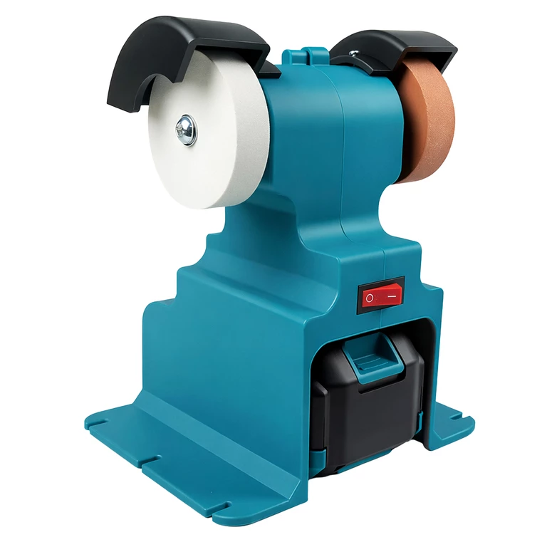 Polizor de banc albastru 21 x 17 x 13 cm, cu acumulator, 2 baterii 3000mAh, 2 discuri 70 mm, 0-6000 RPM, pentru ascutire si slefuire [10]