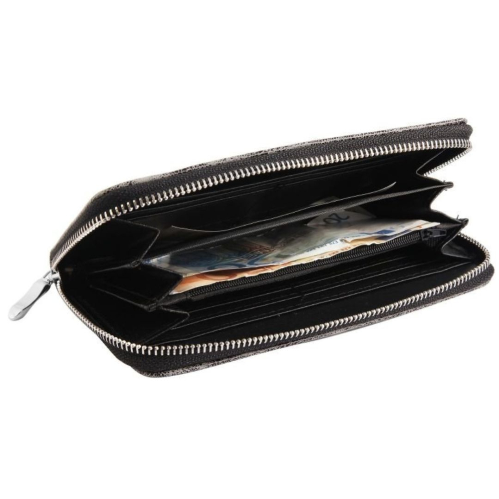 Portofel dama gri inchis 19 x 10 x 3 cm din imitatie de piele cu sclipici stele, 8 sloturi carduri, buzunar monede si 3 spatii pentru bancnote [3]