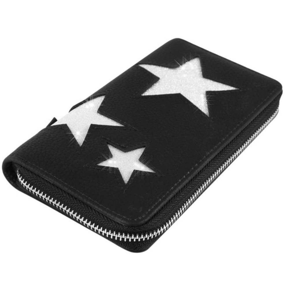 Portofel dama negru 19 x 10 cm din imitatie de piele, model orizontal cu fermoar, 8 sloturi carduri, 5 compartimente bancnote si buzunar monede [6]