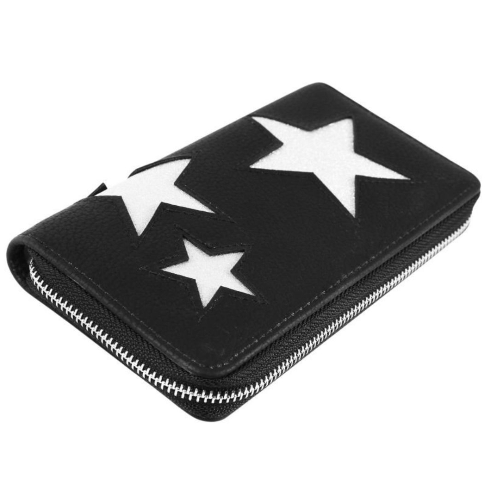 Portofel dama negru 19 x 10 cm din imitatie de piele, model orizontal cu fermoar, 8 sloturi carduri, 5 compartimente bancnote si buzunar monede [4]