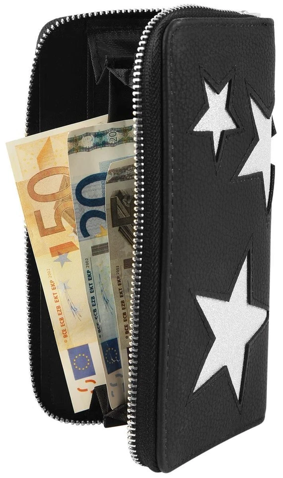 Portofel dama negru 19 x 10 cm, model cu stele argintii, inchidere cu fermoar [5]