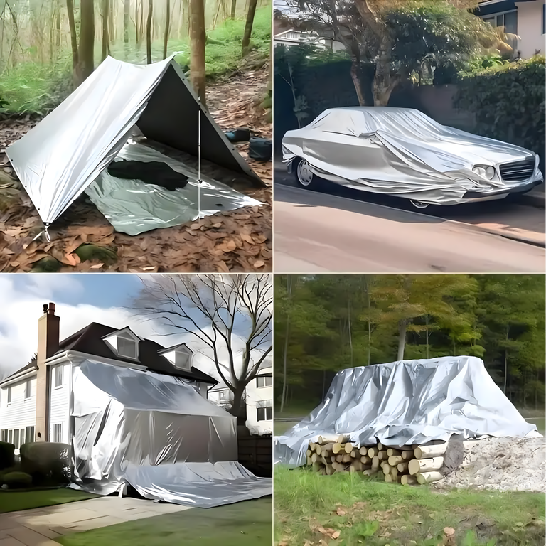 Prelata argintie 4 x 5 m, 60 g/mp, impermeabila, cu protectie UV si ocheti metalici [4]