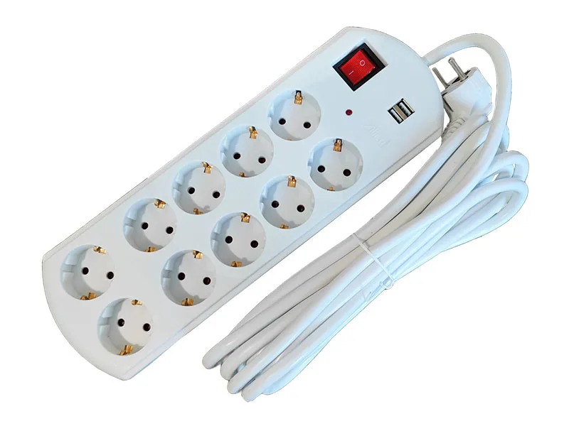 Prelungitor alb 10 m, cablu 3x2.5 mm2, 10 prize Schuko cu impamantare, 2 porturi USB si intrerupator ON/OFF [3]
