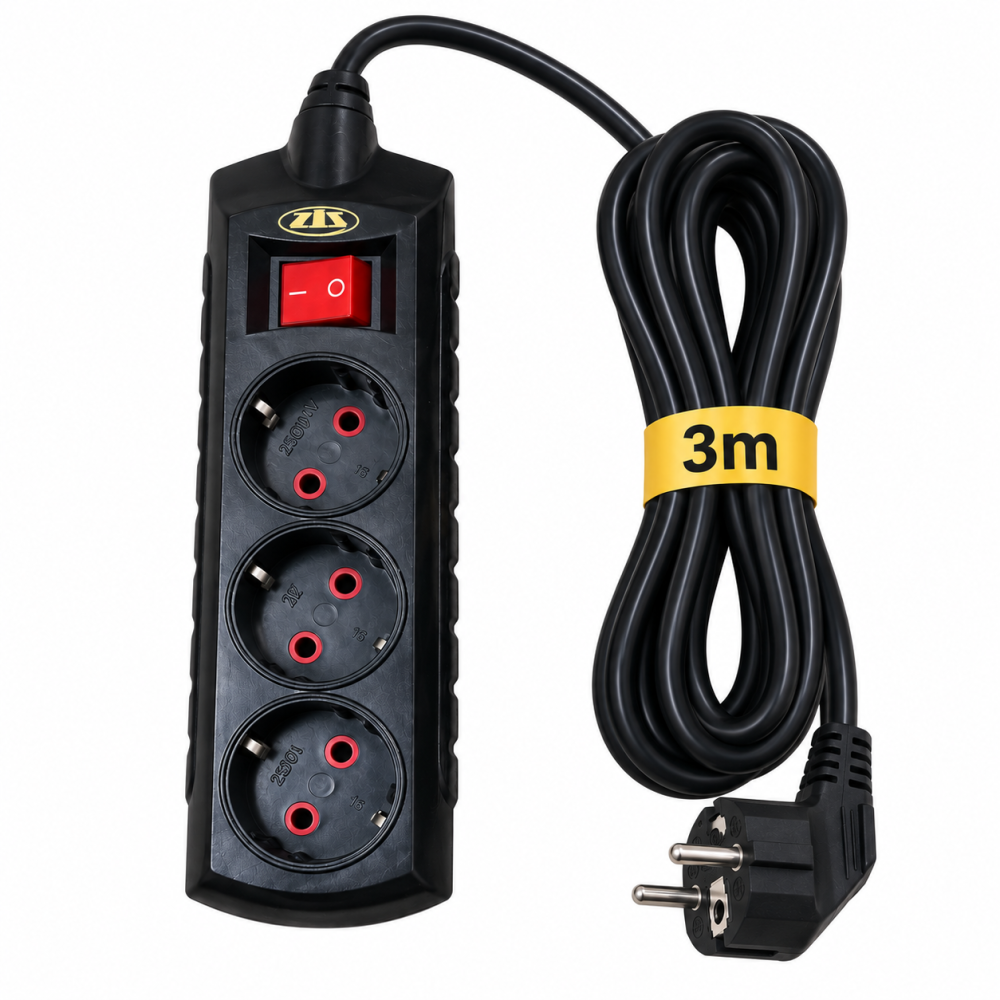 Prelungitor cu 3 prize, cablu 3 m, intrerupator on/off, negru [3]