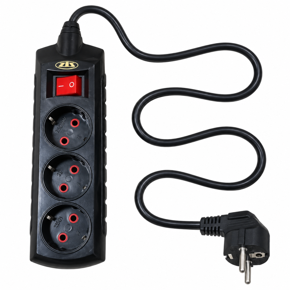 Prelungitor cu 3 prize, cablu 3 m, intrerupator on/off, negru [2]