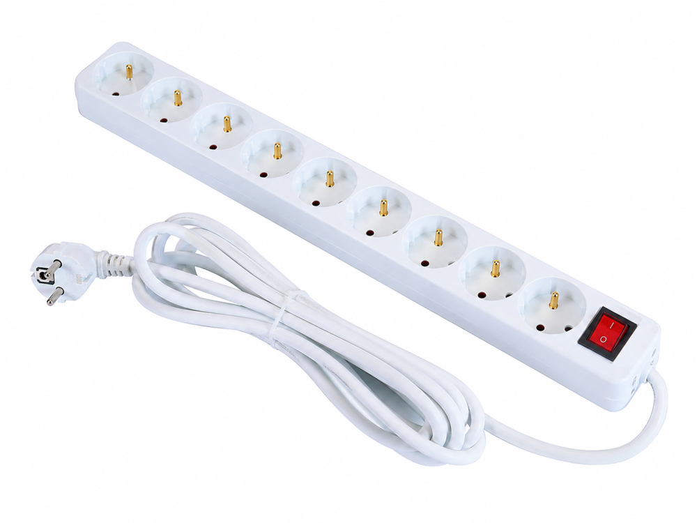Prelungitor electric, alb 10 m, 10 prize Schuko, cablu 3 x 2.5 mm², 250V, 16A, multipriza cu impamantare si intrerupator pentru casa, birou si atelier [3]