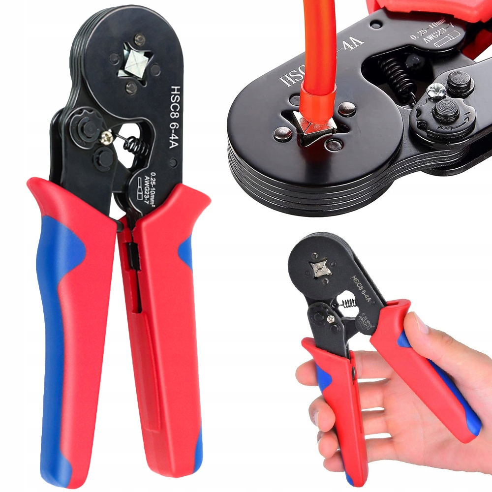 Presa de sertizare pentru papuci electrici, 0.25-10 mm², cleste profesional cu mecanism clichet, manere ergonomice rosu-albastru [3]
