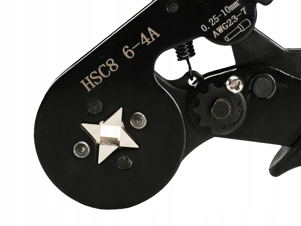 Presa de sertizare pentru papuci electrici, 0.25-10 mm², cleste profesional cu mecanism clichet, manere ergonomice rosu-albastru [9]