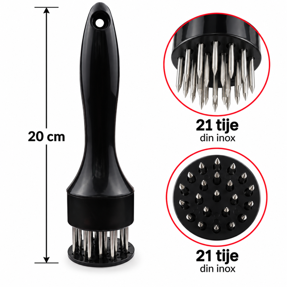 Presa pentru fragezit carne neagra, 20 cm, 21 tije de perforare din inox [2]