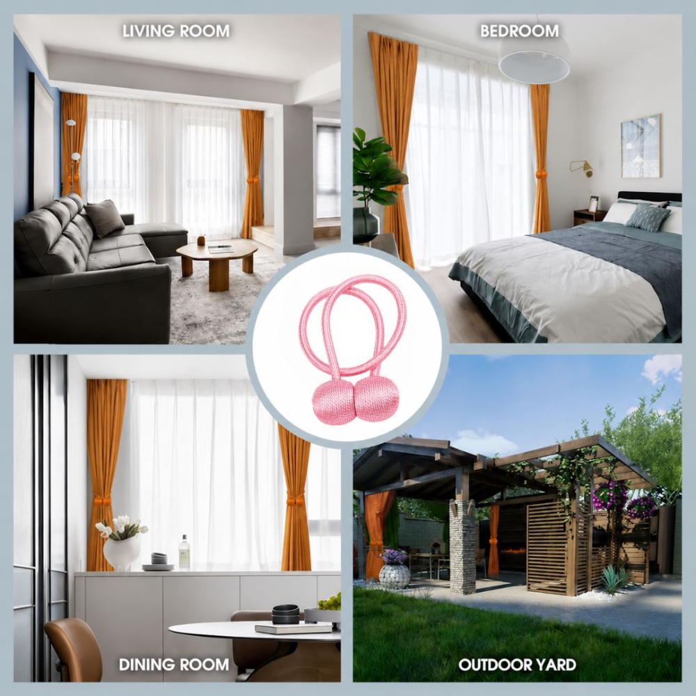 Prindere magnetica pentru perdele, snur impletit decorativ, 44 cm, roz deschis metalizat [5]