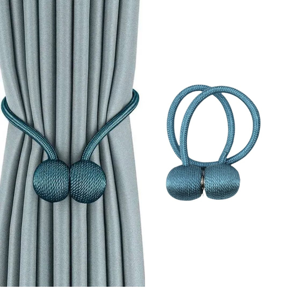 Prindere magnetica verde petrol pentru perdele si draperii, 44 x 3 cm, snur textil impletit din poliester, magnet puternic, reutilizabila, accesoriu decorativ, 1 buc [4]