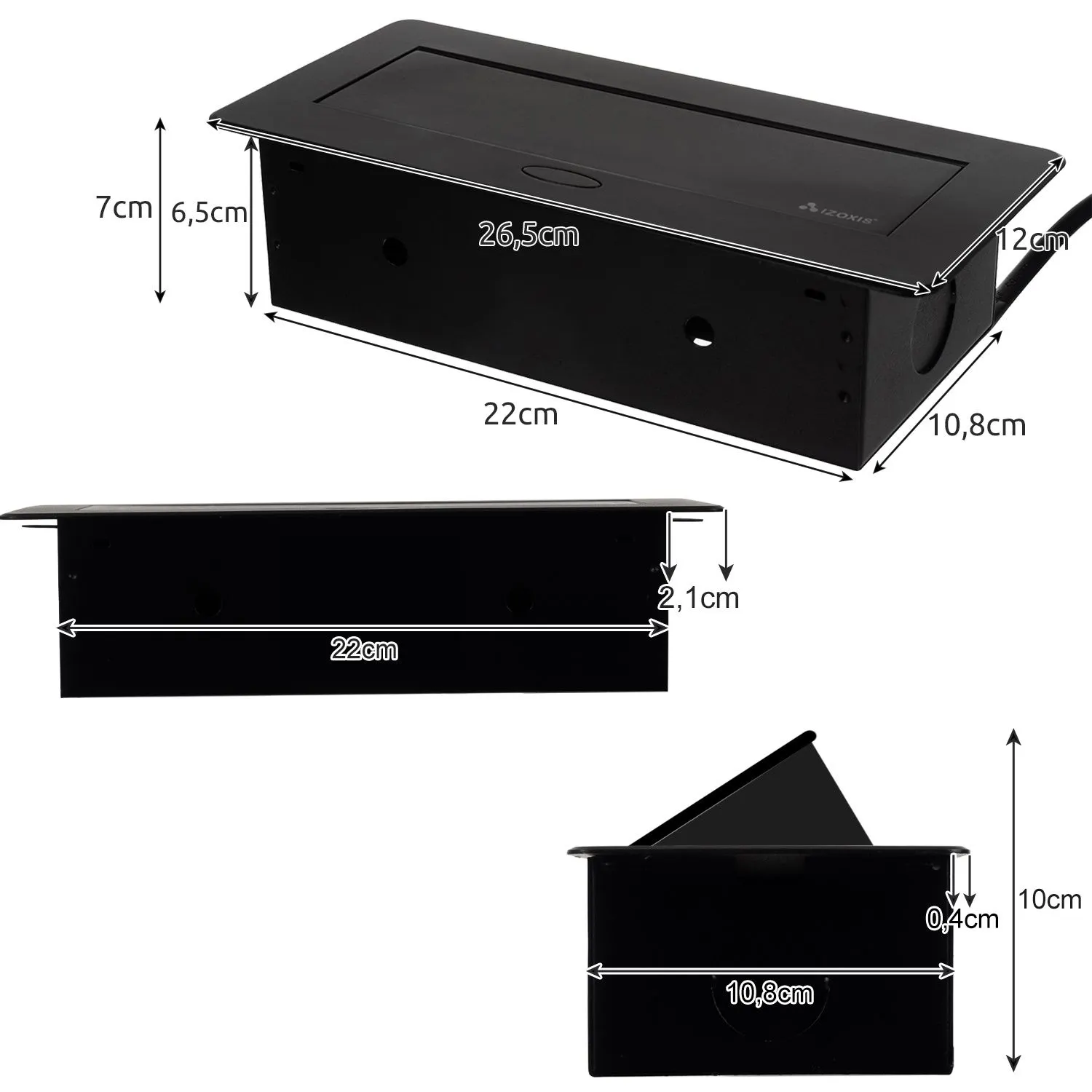 Priza incorporabila neagra 28,5 x 16,5 x 8 cm, 2 prize Schuko si 2 porturi USB [9]