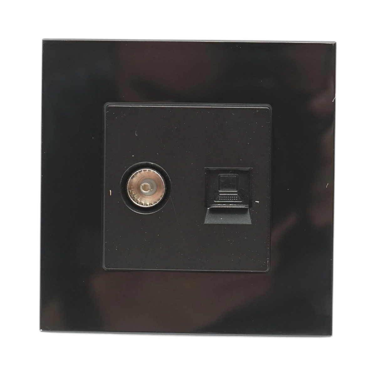 Priza neagra 86 x 86 mm TV + internet RJ45 CAT5e cu rama din sticla [5]