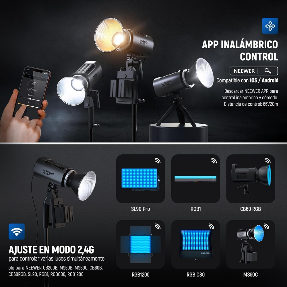 Proiector profesional LED, Bi Color Neewer MS150B, putere 130W, temperatura culoare 2700-6500K [6]