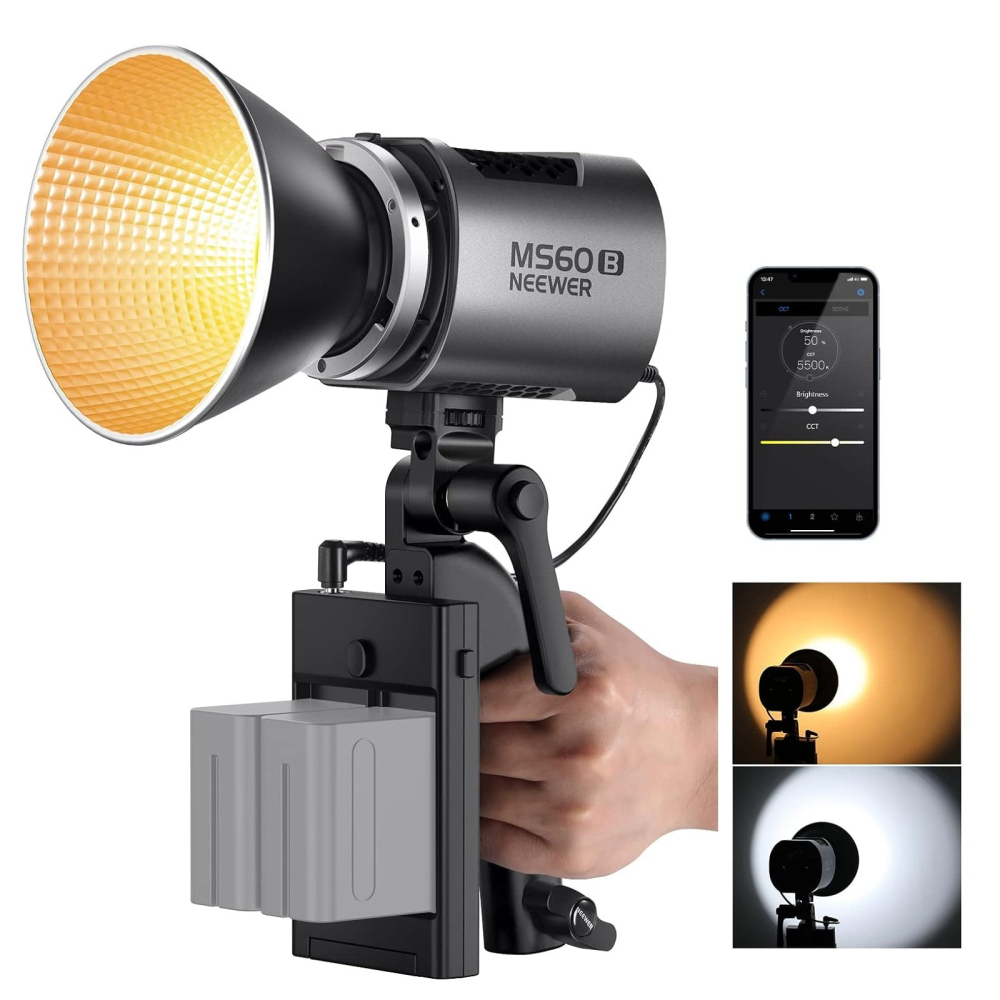 Proiector profesional LED, Bi-color Neewer MS60B, putere 65W, temperatura culoare 2700-6500K, baterii si incarcator incluse [1]