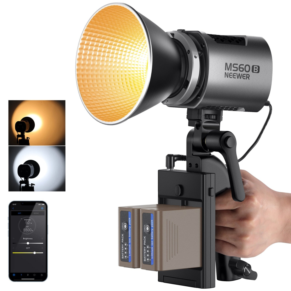 Proiector profesional LED, Bi-color Neewer MS60B, putere 65W, temperatura culoare 2700-6500K, baterii si incarcator incluse [2]
