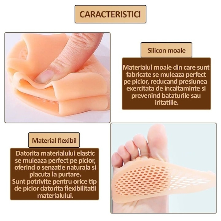 Protectii din silicon pentru picioare, previn durerile si bataturile, lavabile, reutilizabile, anti-alunecare, elastice, potrivite pentru orice incaltaminte, marime universala, crem [2]