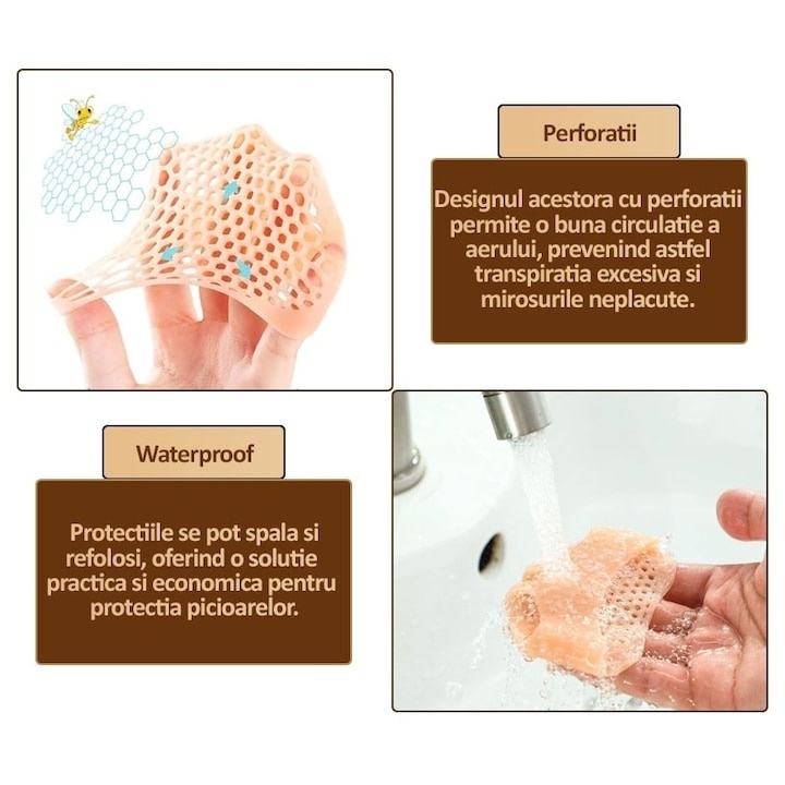 Protectii din silicon pentru picioare, previn durerile si bataturile, lavabile, reutilizabile, anti-alunecare, elastice, potrivite pentru orice incaltaminte, marime universala, crem [4]