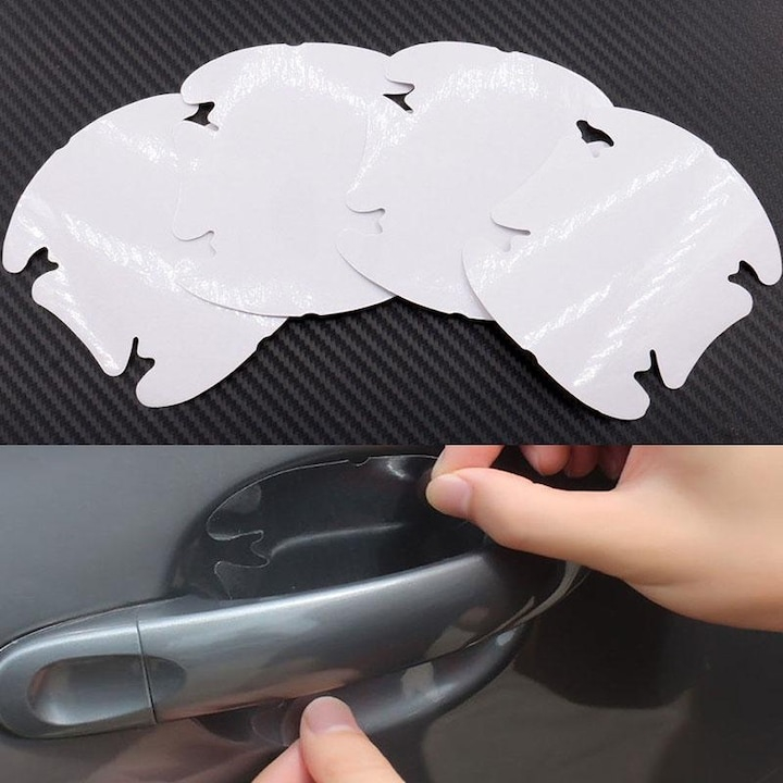 Protectii manere usi auto transparente 85 x 95 mm, set 4 folii autoadezive, folie protectie caroserie, universale, rezistente la zgarieturi [8]
