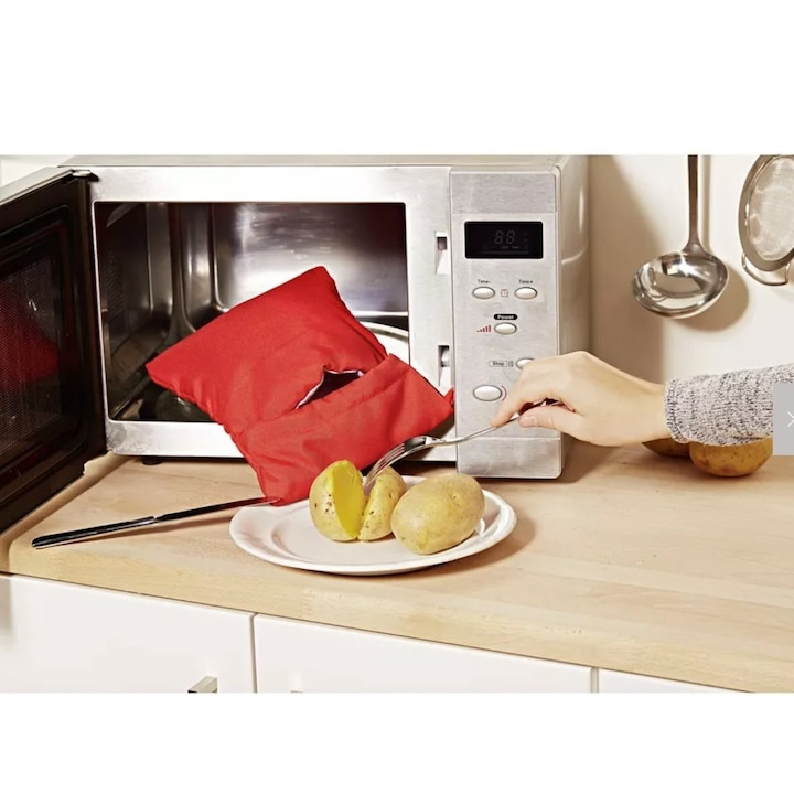 Punga magica pentru coacerea cartofilor la cuptorul cu microunde, reutilizabila, poliester, rosie, 26 x 19 cm, ideala pentru cartofi, porumb si legume Aceasta punga magica pentru microunde permite pre [8]
