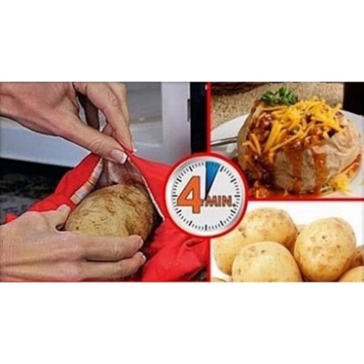 Punga magica pentru coacerea cartofilor la cuptorul cu microunde, reutilizabila, poliester, rosie, 26 x 19 cm, ideala pentru cartofi, porumb si legume Aceasta punga magica pentru microunde permite pre [9]