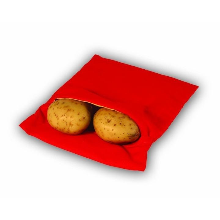Punga magica pentru coacerea cartofilor la cuptorul cu microunde, reutilizabila, poliester, rosie, 26 x 19 cm, ideala pentru cartofi, porumb si legume Aceasta punga magica pentru microunde permite pre [3]