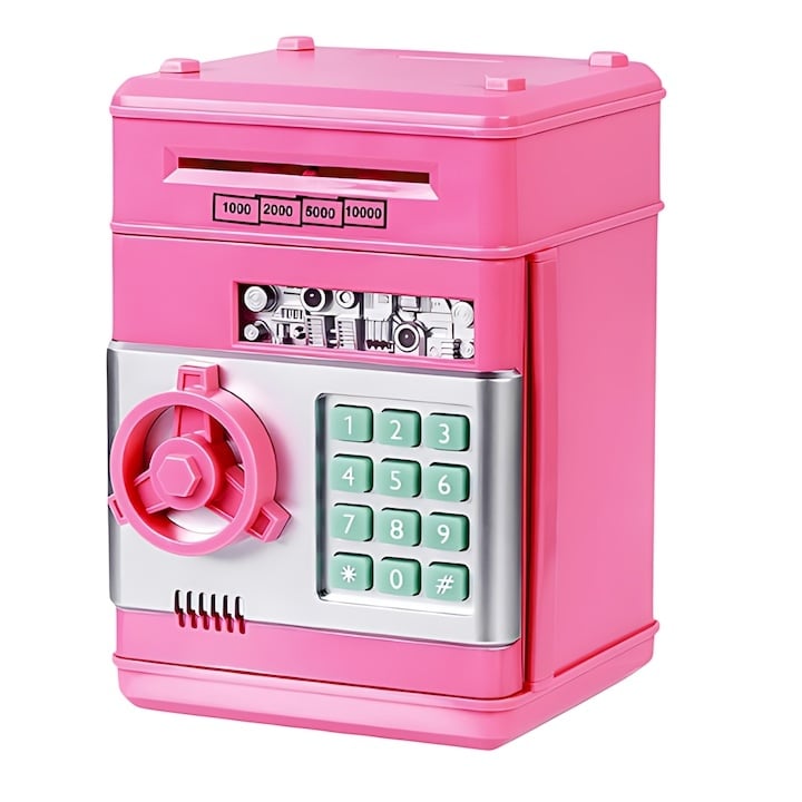Pusculita interactiva tip bancomat cu PIN, cu efecte sonore si luminoase, roz, jucarie educativ-interactiva pentru economisire si gestionarea banilor pentru copii [2]