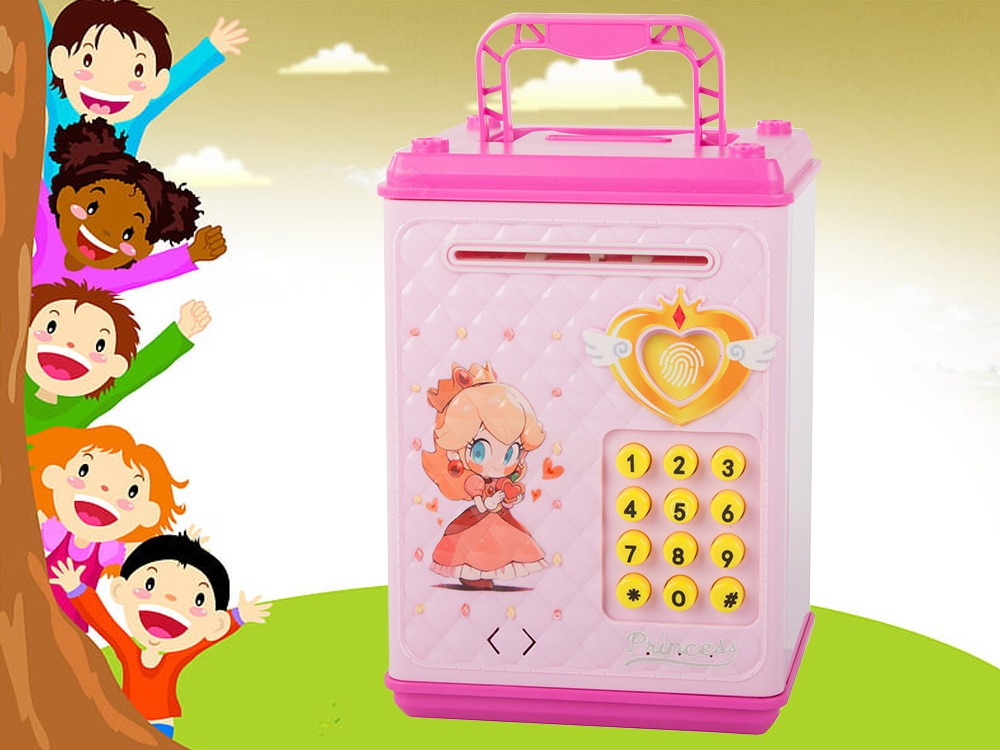 Pusculita pentru copii, tip seif, cu cod PIN, plastic, 18.5 x 13 x 11 cm, roz [3]