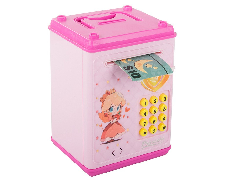 Pusculita pentru copii, tip seif, cu cod PIN, plastic, 18.5 x 13 x 11 cm, roz [6]