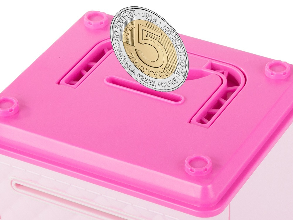 Pusculita pentru copii, tip seif, cu cod PIN, plastic, 18.5 x 13 x 11 cm, roz [2]