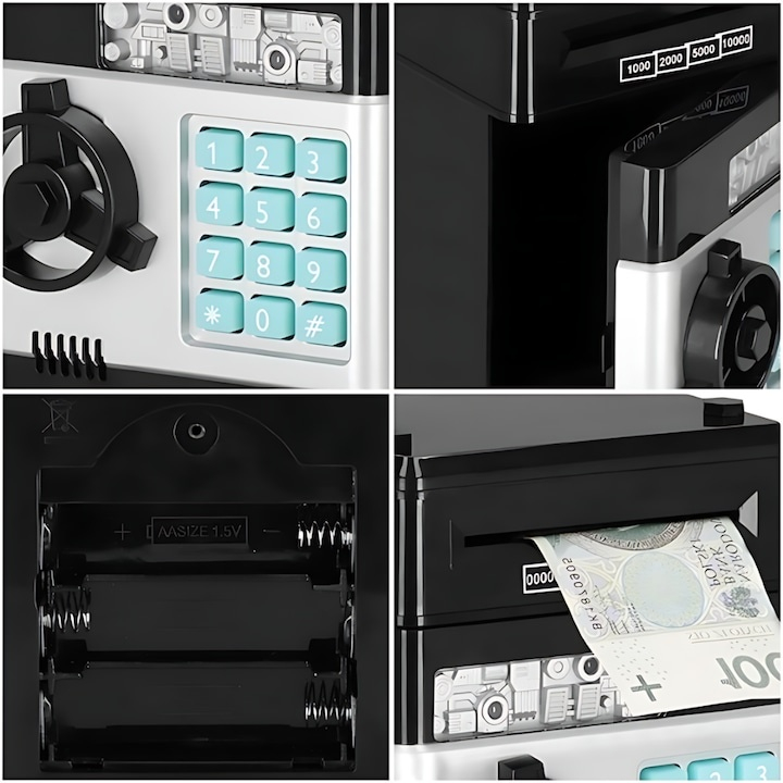 Pusculita tip bancomat cu pin si efecte sonore, model negru, jucarie educativ-interactiva pentru gestionarea banilor, dezvoltare financiara pentru copii [5]