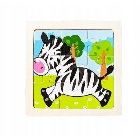Puzzle educativ cu suport din lemn, set 4 modele animale, 11 x 11 cm, 9 piese fiecare, joc de logica si asociere pentru copii 3+ ani [2]