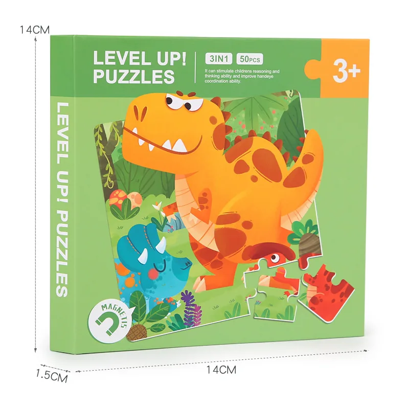 Puzzle magnetic 3in1 pentru copii, total 50 piese, 3 puzzle, 9, 16 si 25 piese, 14x14x1.5 cm- Multicolor [5]