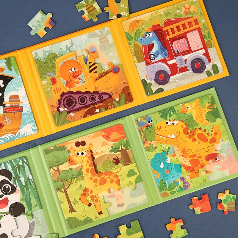 Puzzle magnetic 3in1 pentru copii, total 50 piese, 3 puzzle, 9, 16 si 25 piese, 14x14x1.5 cm- Multicolor [3]