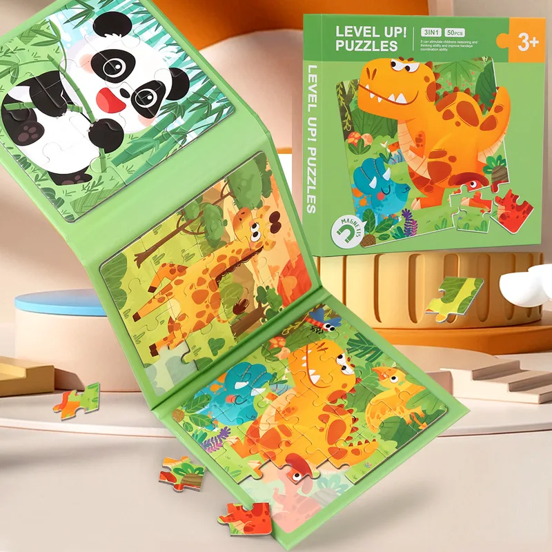 Puzzle magnetic 3in1 pentru copii, total 50 piese, 3 puzzle, 9, 16 si 25 piese, 14x14x1.5 cm- Multicolor [2]