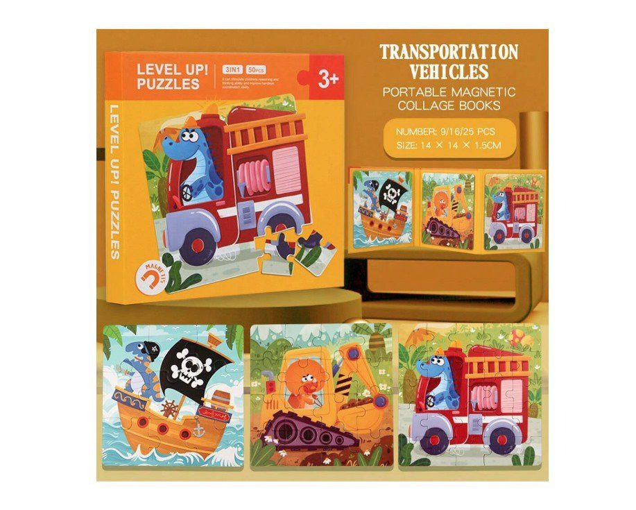 Puzzle magnetic 3in1 pentru copii, total 50 piese, 3 puzzle, 9, 16 si 25 piese, 14x14x1.5 cm- Multicolor [2]